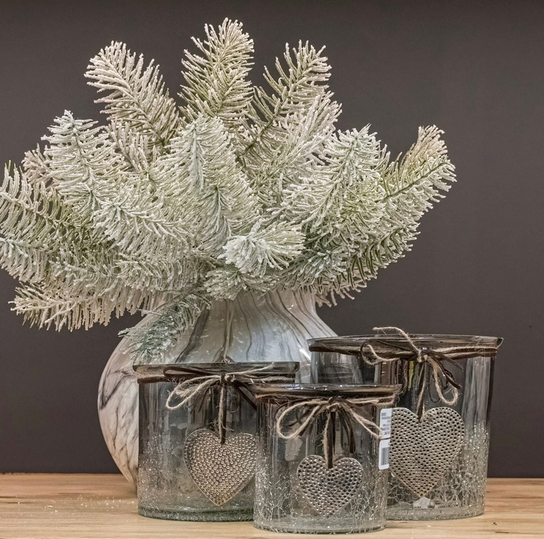 Smoked Midnight Crackled Heart Large Candle Holder