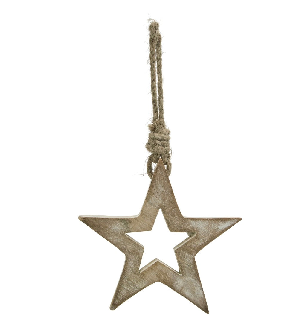 White Wash Collection Small Wooden Hanging Star Decoration