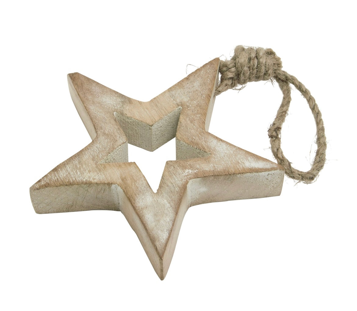 White Wash Collection Small Wooden Hanging Star Decoration