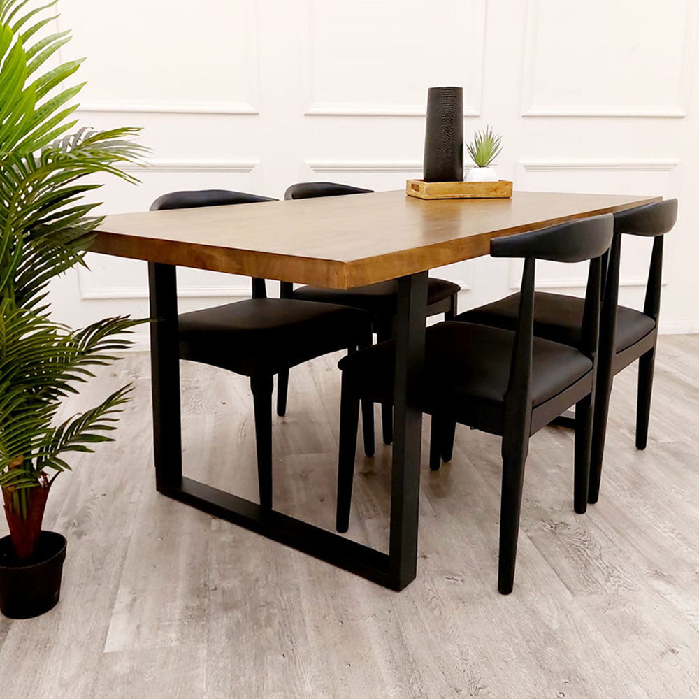 Freya 1.8 Dining Table Solid Light Pine wood with Black Metal Legs