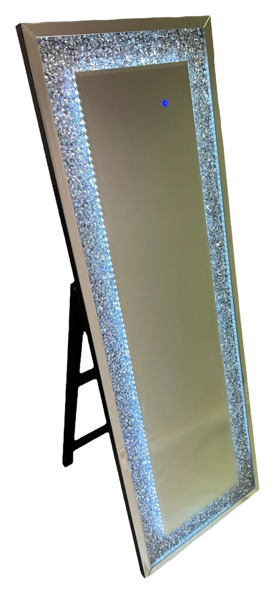 Crystal stand-up mirror with built-in LED light
