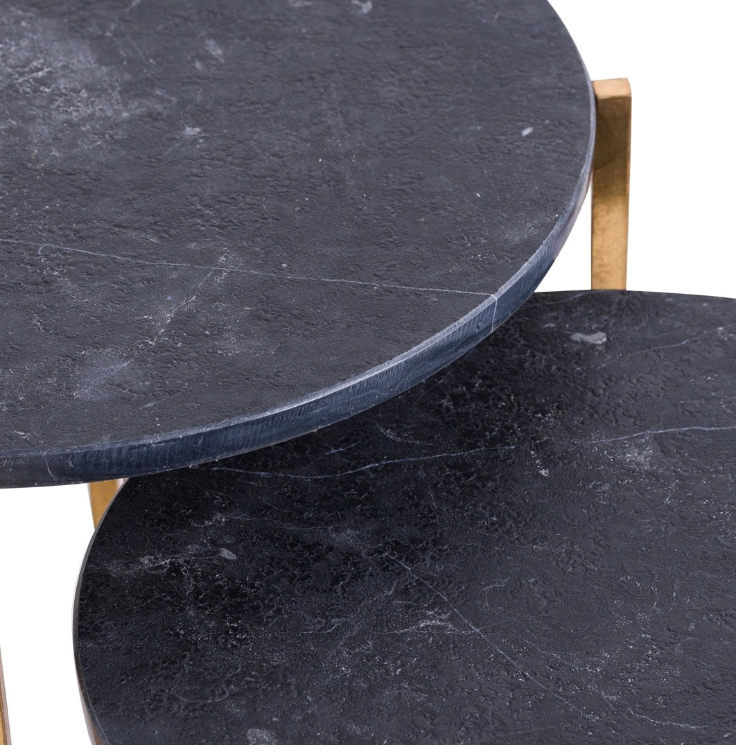 Set Of 2 Gold And Black Marble Tables