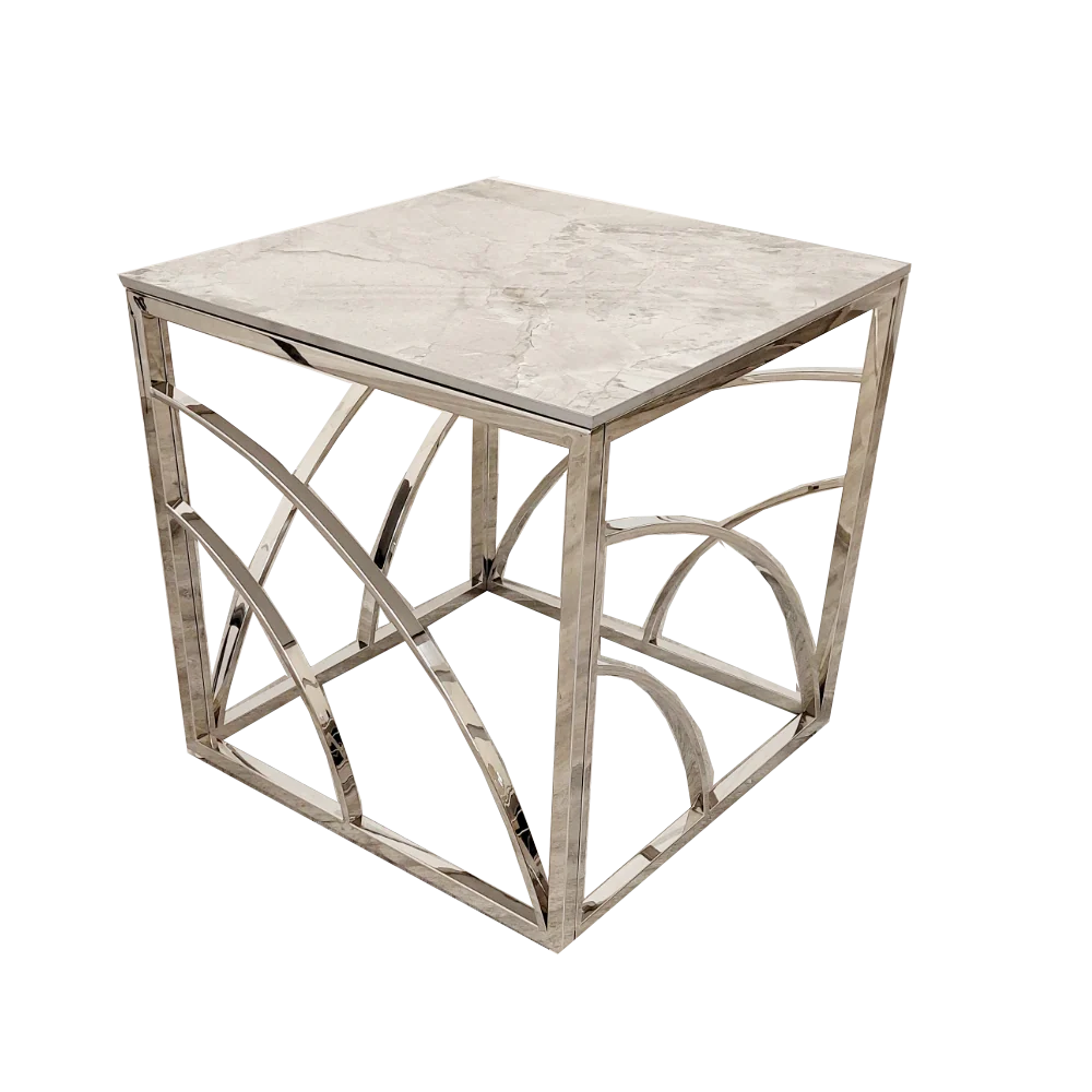 Stella Chrome Lamp Table with Stomach Ash Grey Sintered Top