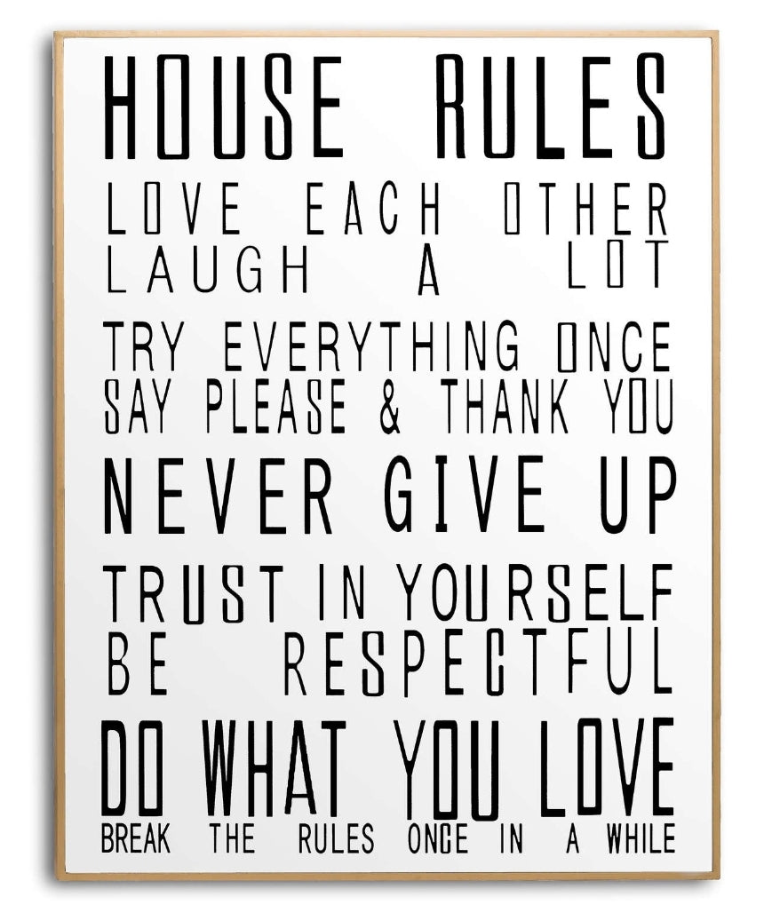 Large Glass House Rules Wall Art
