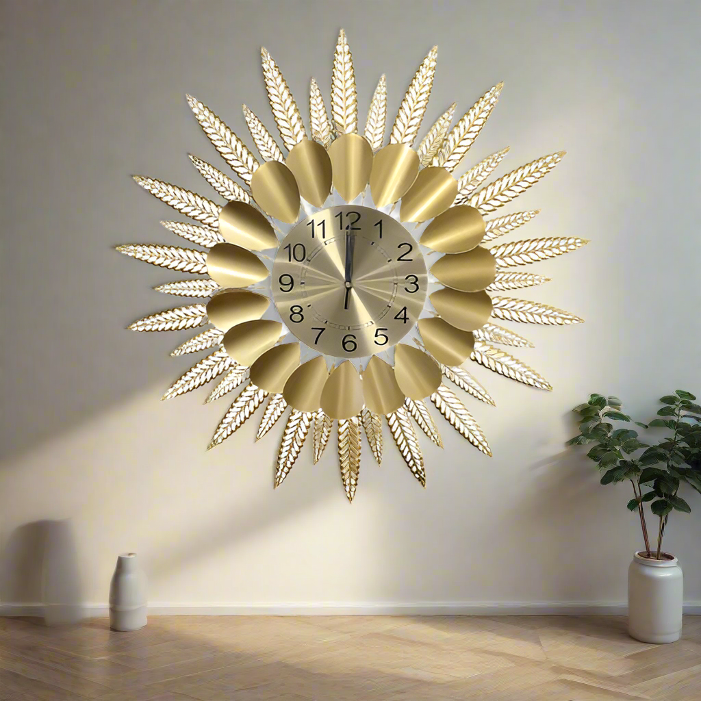 Gold sunflower wall clock