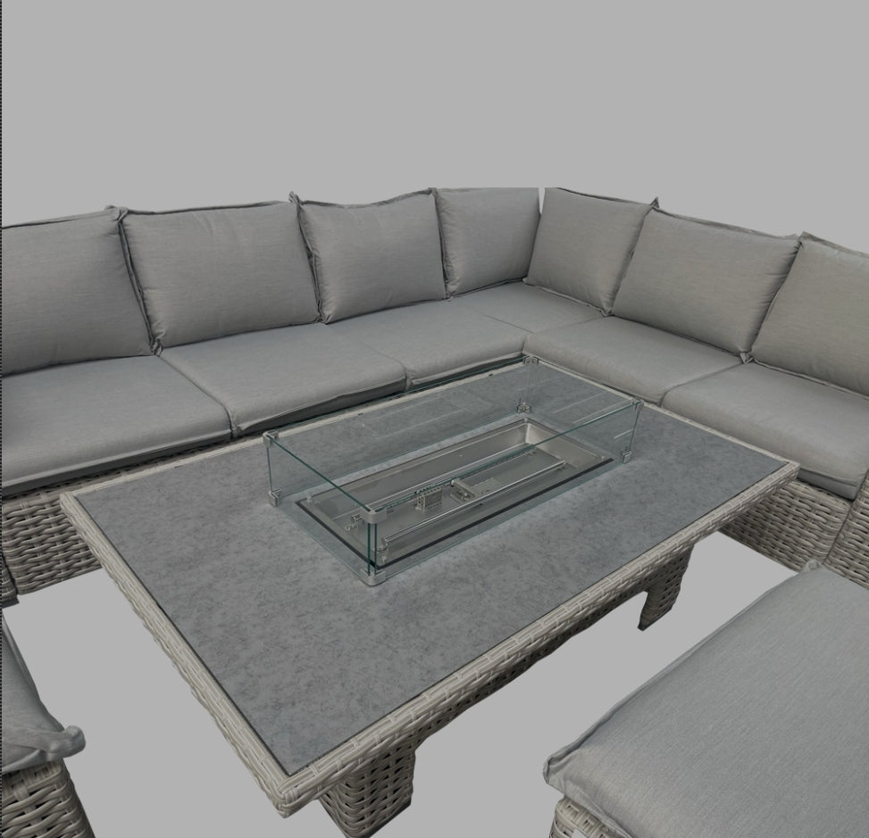 Fraya corner sofa set with rising firepit table-Grey
