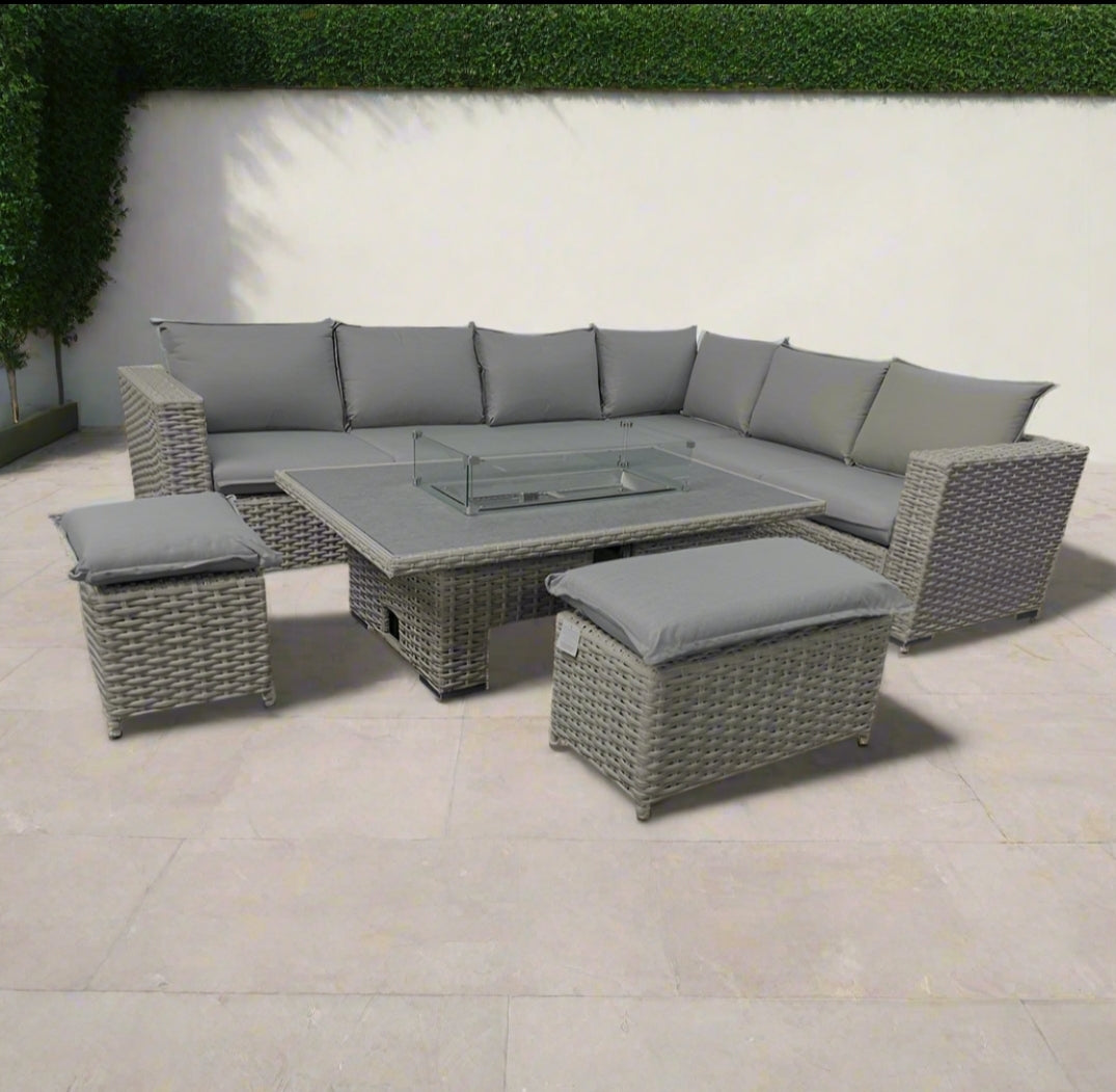 Fraya corner sofa set with rising firepit table-Grey