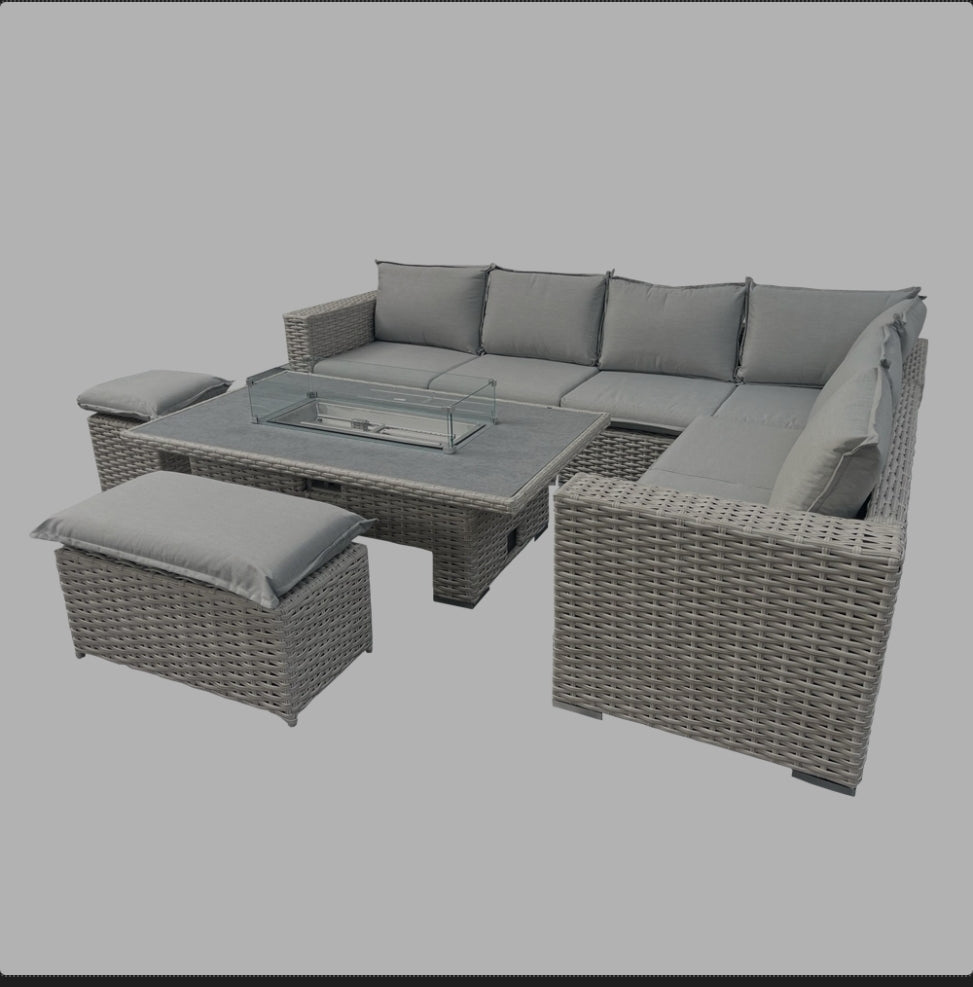 Fraya corner sofa set with rising firepit table-Grey