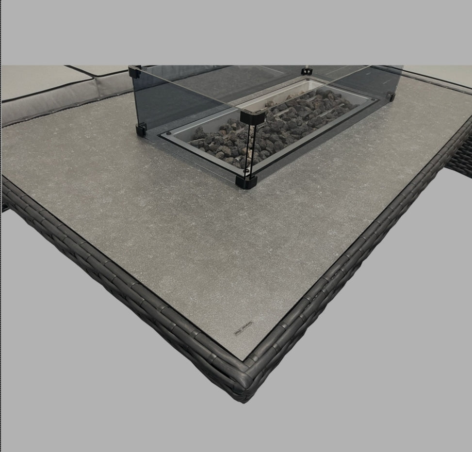 Fraya corner sofa set with rising firepit table- black