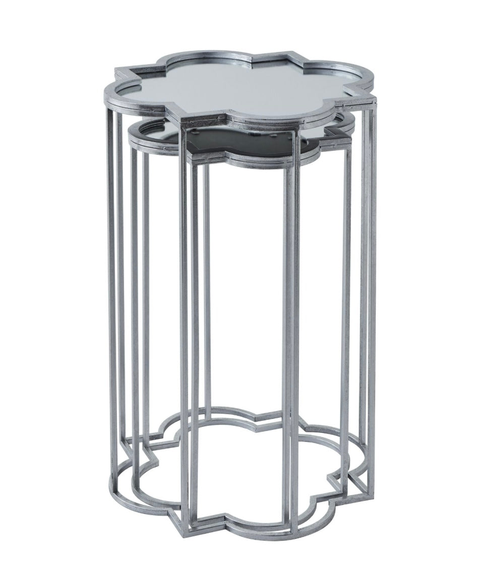 Quarter Foil Mirrored Set Of Two Side Tables