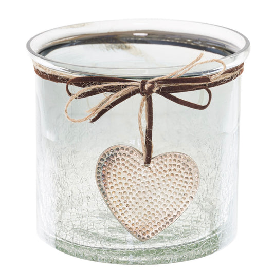 Smoked Midnight Crackled Heart Large Candle Holder