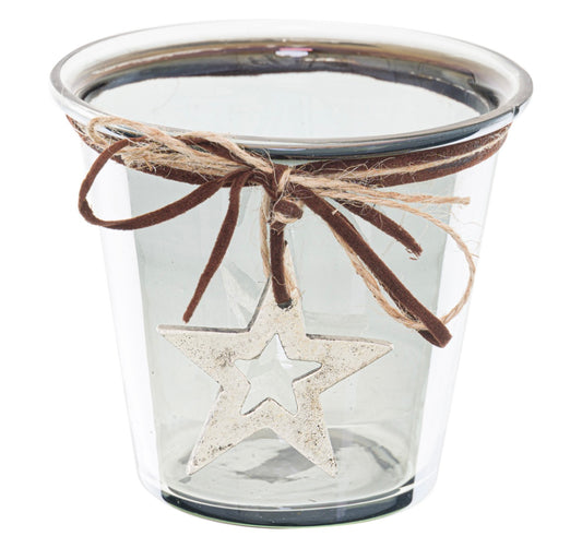 Smoked Midnight Hammered Star Small Candle Holder