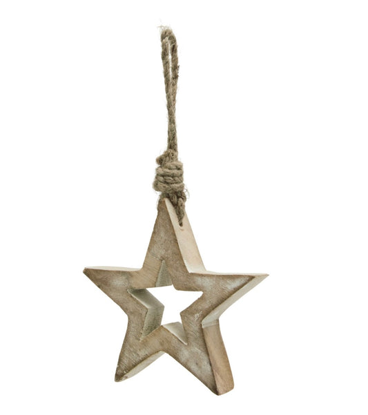 White Wash Collection Small Wooden Hanging Star Decoration