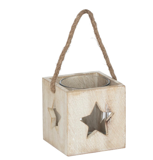 Washed Wood Star Tealight Candle Holder