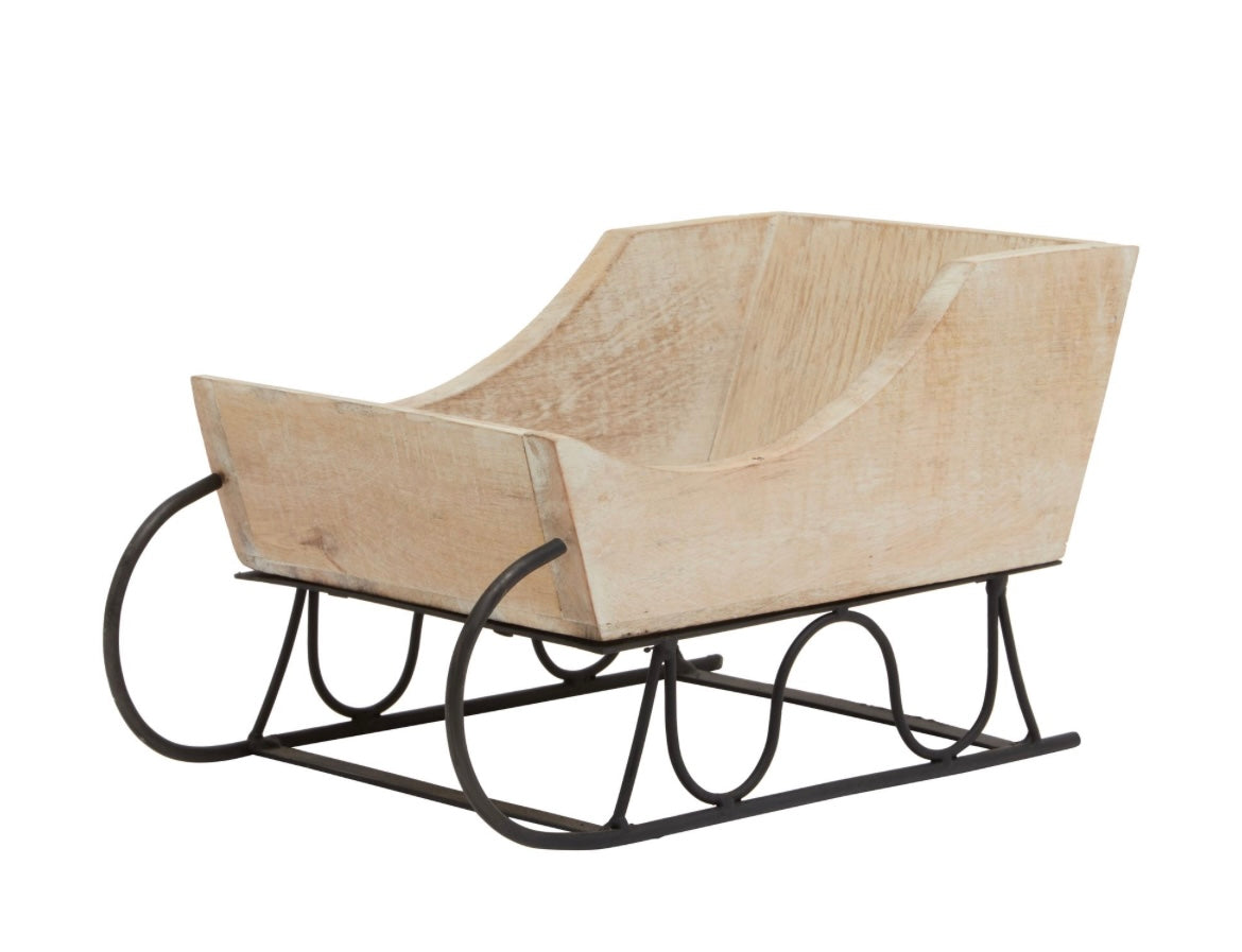 White Wash Collection Wooden Decorative Sleigh