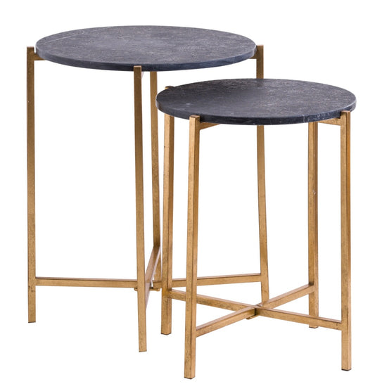 Set Of 2 Gold And Black Marble Tables