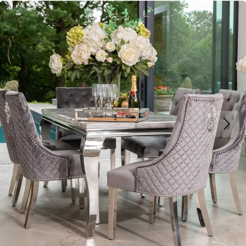 Lewis dining table with 4,6 or 8 grey Bentley lion chairs