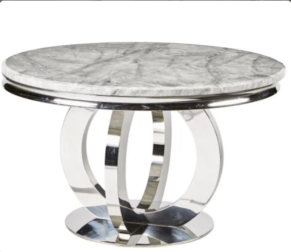 Chelsea 1.3 round dining table with 4 Jessica silver chairs