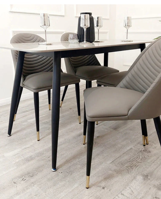 Titus 140cm Black Dining Table with Sintered Ceramic Stone Top + Alba PU Leather Dining Chairs