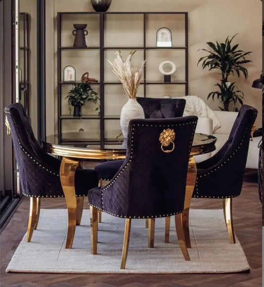 Lewis 1.3 round dining table + 4x black and gold bentley chairs