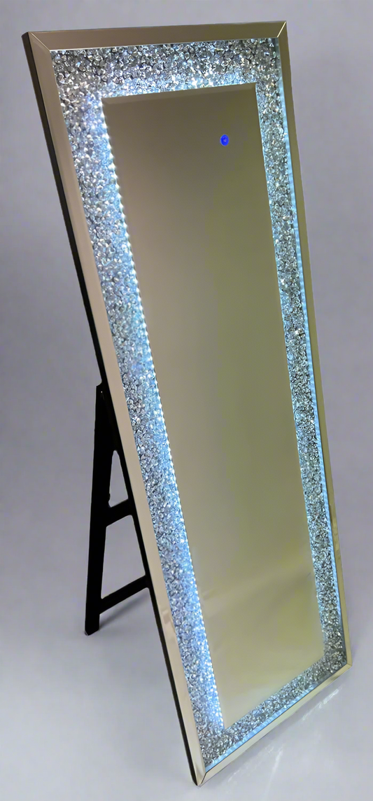 Crystal stand-up mirror with built-in LED light